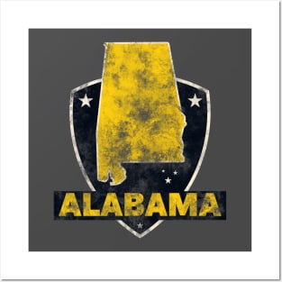 Alabama USA map grunge style on shield crest emblem Posters and Art